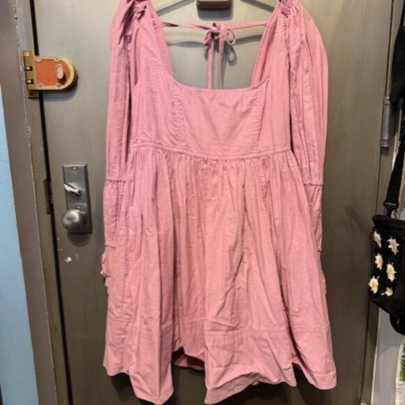 Pilcro Square-Neck Bubble Gum Pink Corduroy Babydoll Mini Dress - Picture 5 of 16
